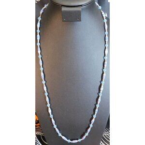 Handmade Blue Paper Wrap Bead Necklace With Gold Tone Accents